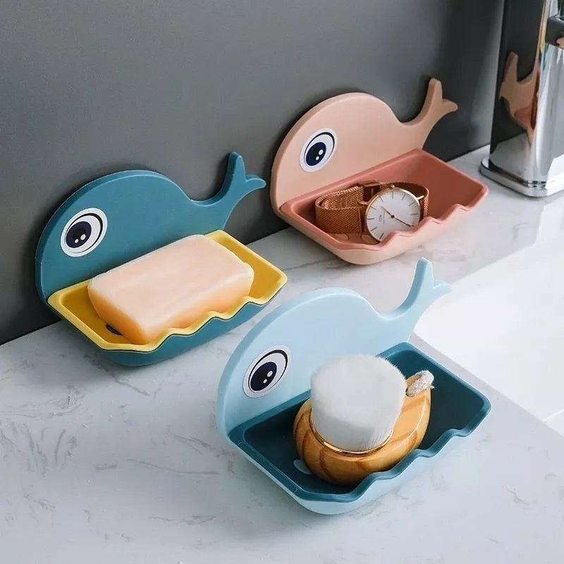 Self-Adhesive Wall Quick Drain Soap Holder Whale Shape Soap Box Bathroom Wall Mounted Soap Tray Plate Bathroom Supplies Bathroom Gadge