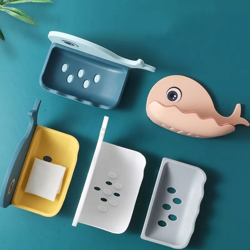 Self-Adhesive Wall Quick Drain Soap Holder Whale Shape Soap Box Bathroom Wall Mounted Soap Tray Plate Bathroom Supplies Bathroom Gadge