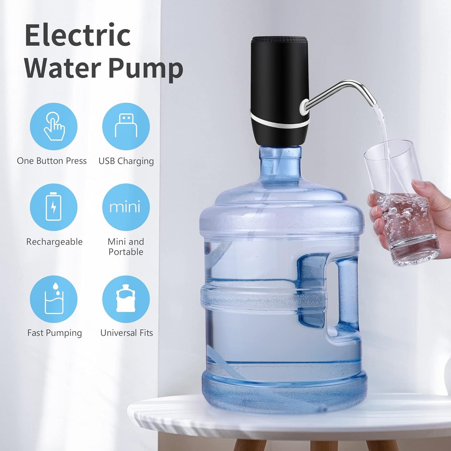 Joplay 5 Gallon Drinking Water Dispenser, Electric Water Pump for 5 Gal Bottle, Portable Water Jug and Automatic Water Pump for Home, Office and Camping