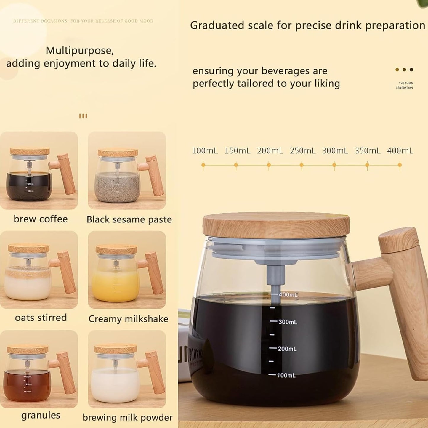 Electric High Speed Mixing Cup,Waterproof Glass Self Stirring Travel Coffee Cup