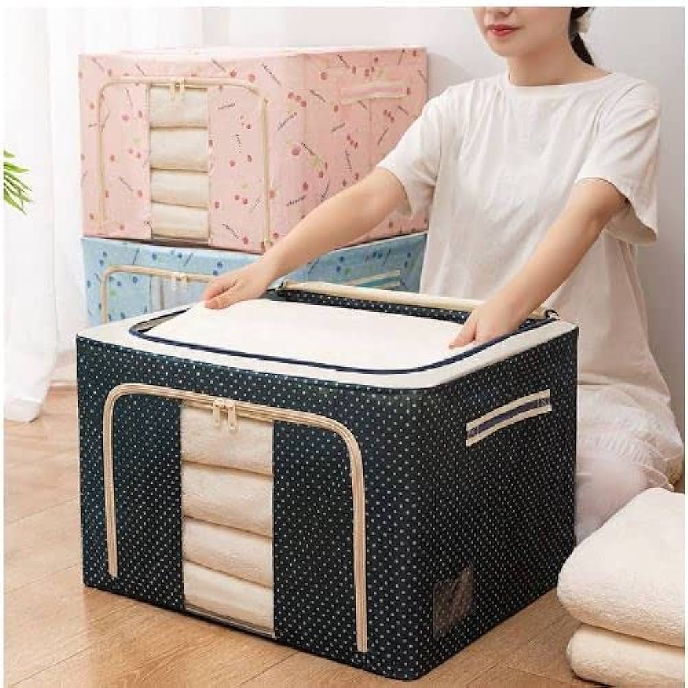 66L Folding Storage Box Living Box, Fabric Foldable Wardrobe Organizer, Storage Boxes for Clothes, Shirts, Saree Cover