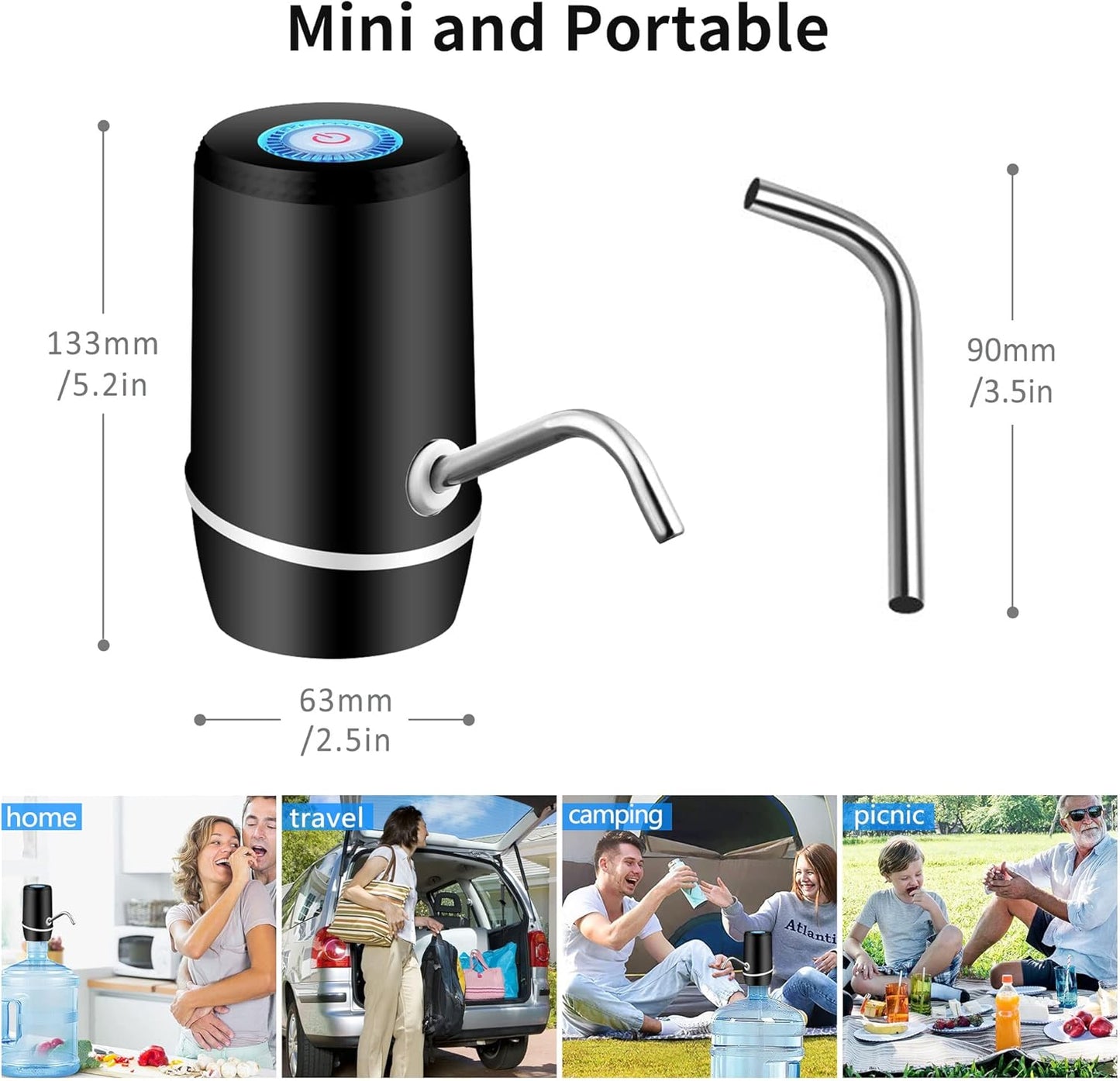 Joplay 5 Gallon Drinking Water Dispenser, Electric Water Pump for 5 Gal Bottle, Portable Water Jug and Automatic Water Pump for Home, Office and Camping