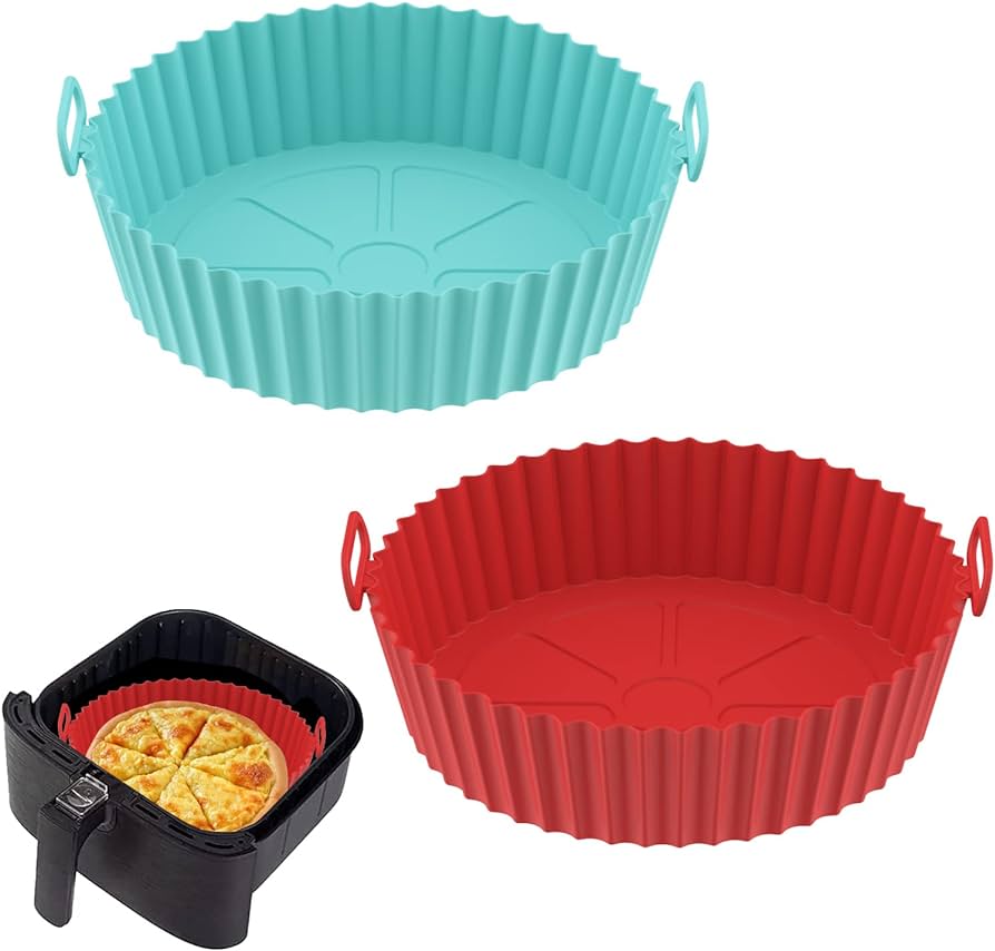 Silicone Round Air Fryer Liner With Handle Non-stick Heat Resistant Air Fryer Pad Kitchen Tools