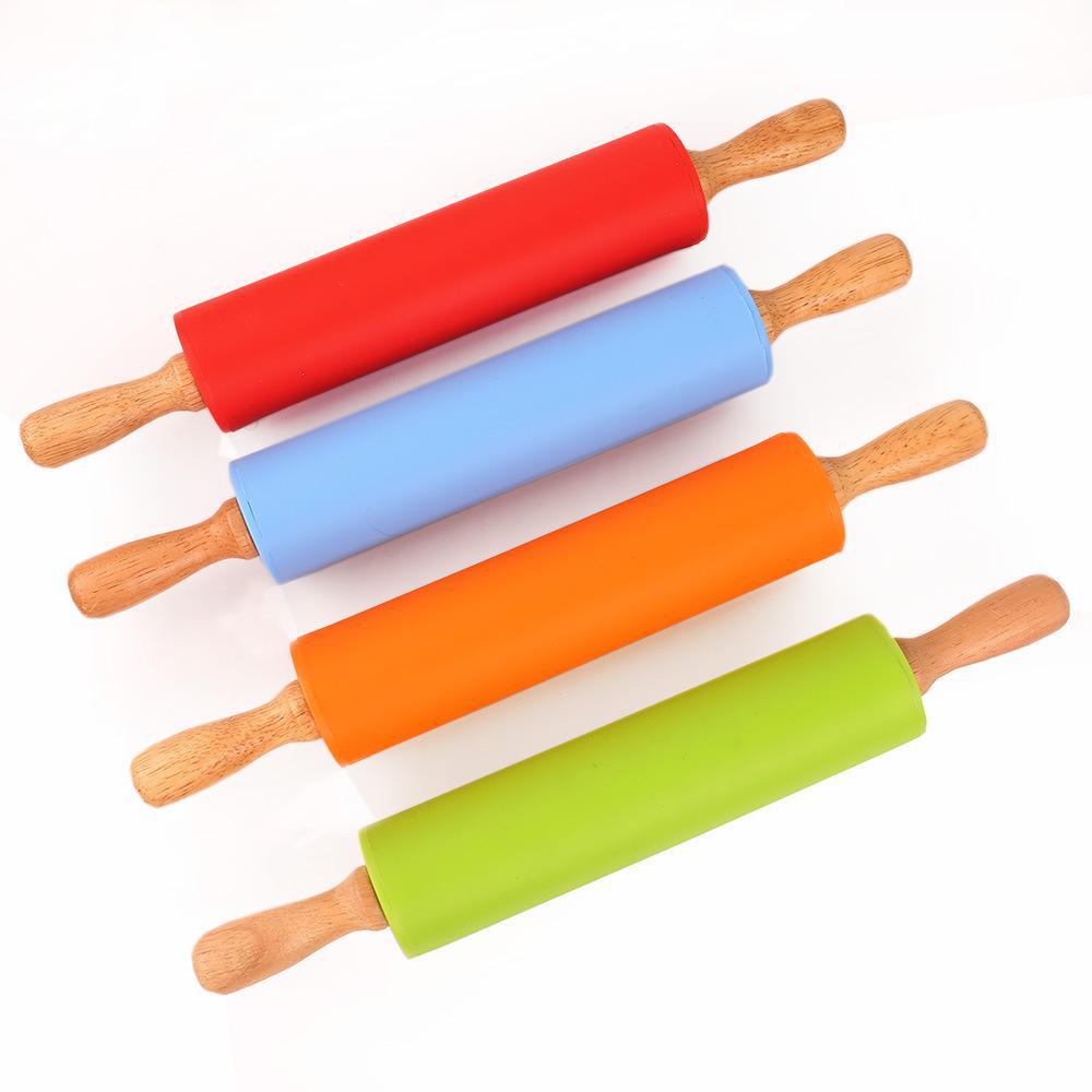 Handle Pin Pastry DougNon-Stick Wooden h Flour Roller Silicone Rolling Pin Kitchen Baking Cooking Tools