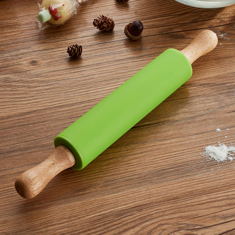 Handle Pin Pastry DougNon-Stick Wooden h Flour Roller Silicone Rolling Pin Kitchen Baking Cooking Tools