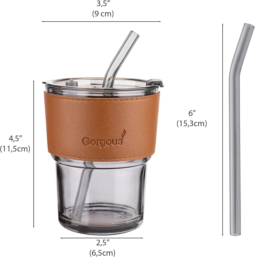 Coffee Cup Glass Mug With Lid And Straw,