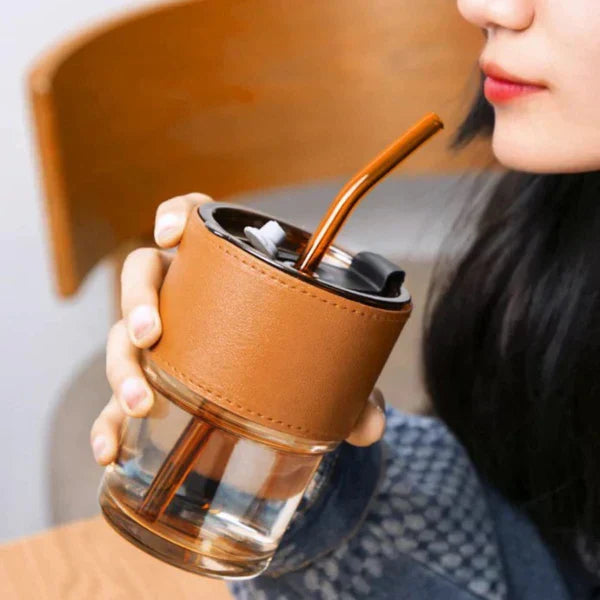 Coffee Cup Glass Mug With Lid And Straw,