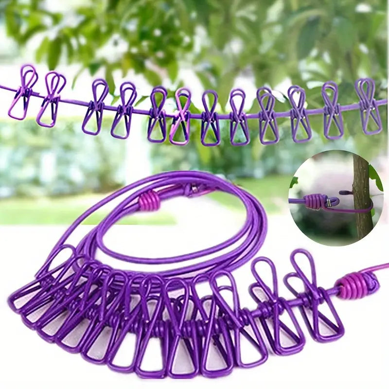 Portable 1pc PP Clothesline with 12 Clips - Retractable Travel Laundry Drying Rope, Indoor/Outdoor Camping & Hiking Essential