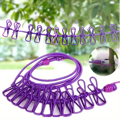 Portable 1pc PP Clothesline with 12 Clips - Retractable Travel Laundry Drying Rope, Indoor/Outdoor Camping & Hiking Essential