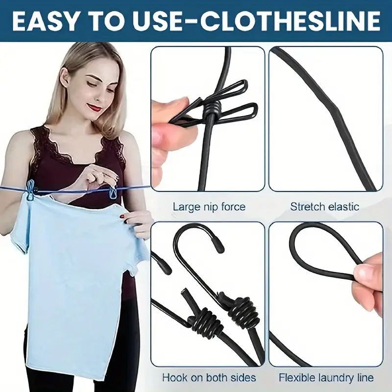 Portable 1pc PP Clothesline with 12 Clips - Retractable Travel Laundry Drying Rope, Indoor/Outdoor Camping & Hiking Essential