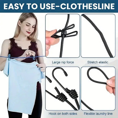 Portable 1pc PP Clothesline with 12 Clips - Retractable Travel Laundry Drying Rope, Indoor/Outdoor Camping & Hiking Essential