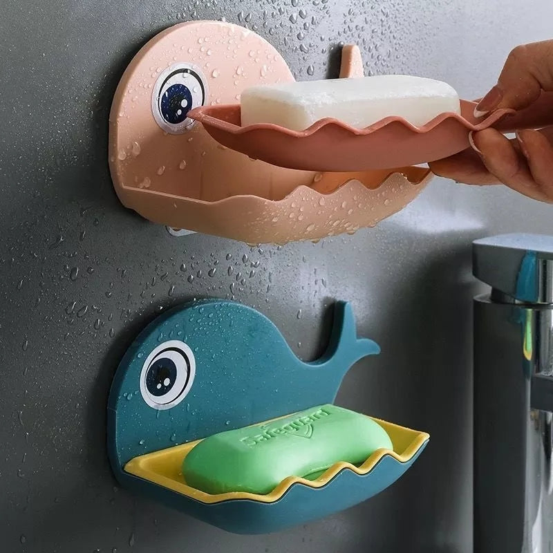 Self-Adhesive Wall Quick Drain Soap Holder Whale Shape Soap Box Bathroom Wall Mounted Soap Tray Plate Bathroom Supplies Bathroom Gadge