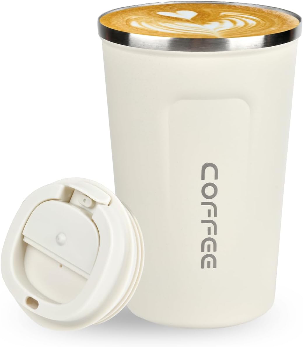 Coffee Travel Mug, 380ml Insulated Coffee Cup with Leakproof Lid,