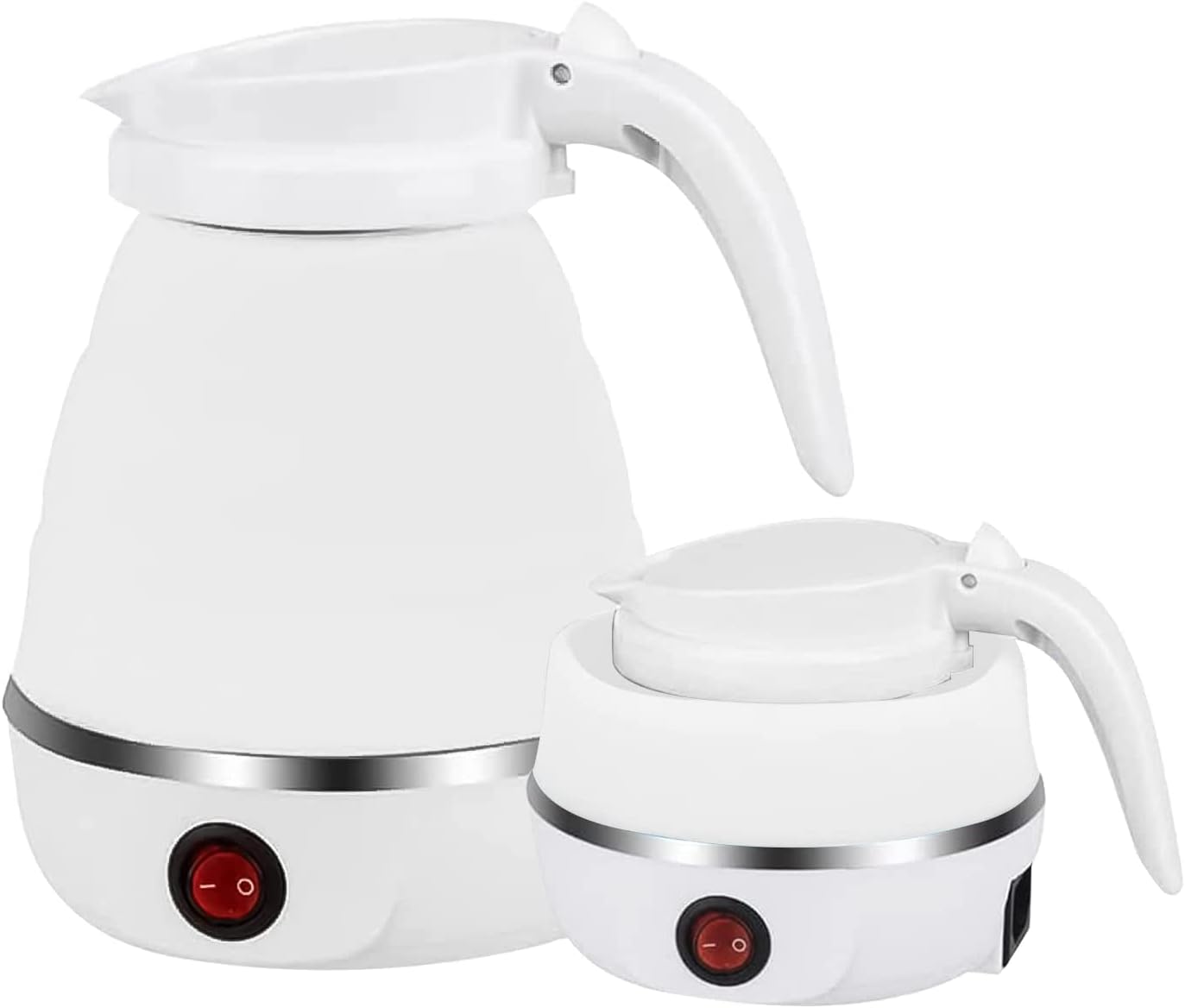 Foldable Kettle, 600ml Camping Kettle, Portable Food Grade Silicone Electric Kettle, Electric Pressure Boiler, Ideal for Travel, Hiking, Indoor (White)