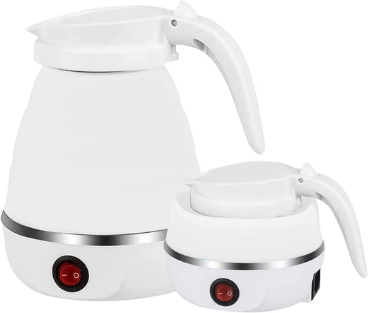 Foldable Kettle, 600ml Camping Kettle, Portable Food Grade Silicone Electric Kettle, Electric Pressure Boiler, Ideal for Travel, Hiking, Indoor (White)