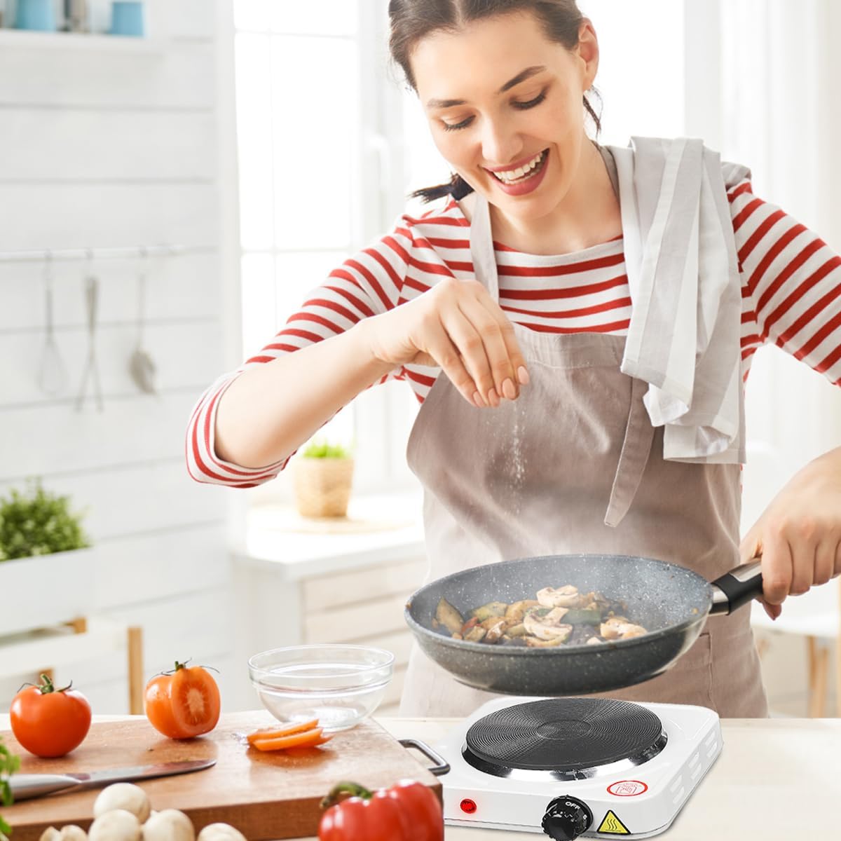 hanso electric hot plate with Non-Stick Coating, One Cooking Plate, Adjustable Temperature,