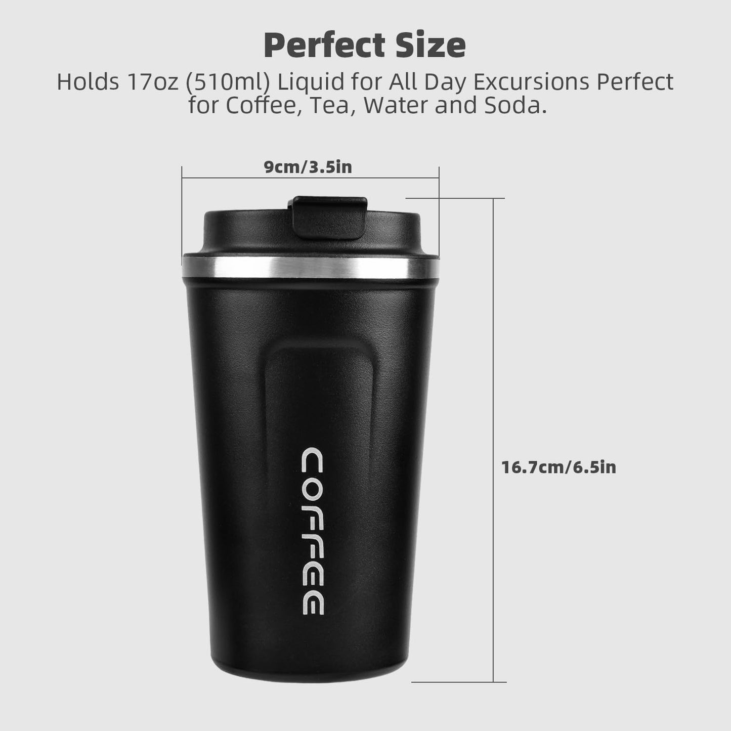 Coffee Travel Mug, 380ml Insulated Coffee Cup with Leakproof Lid,
