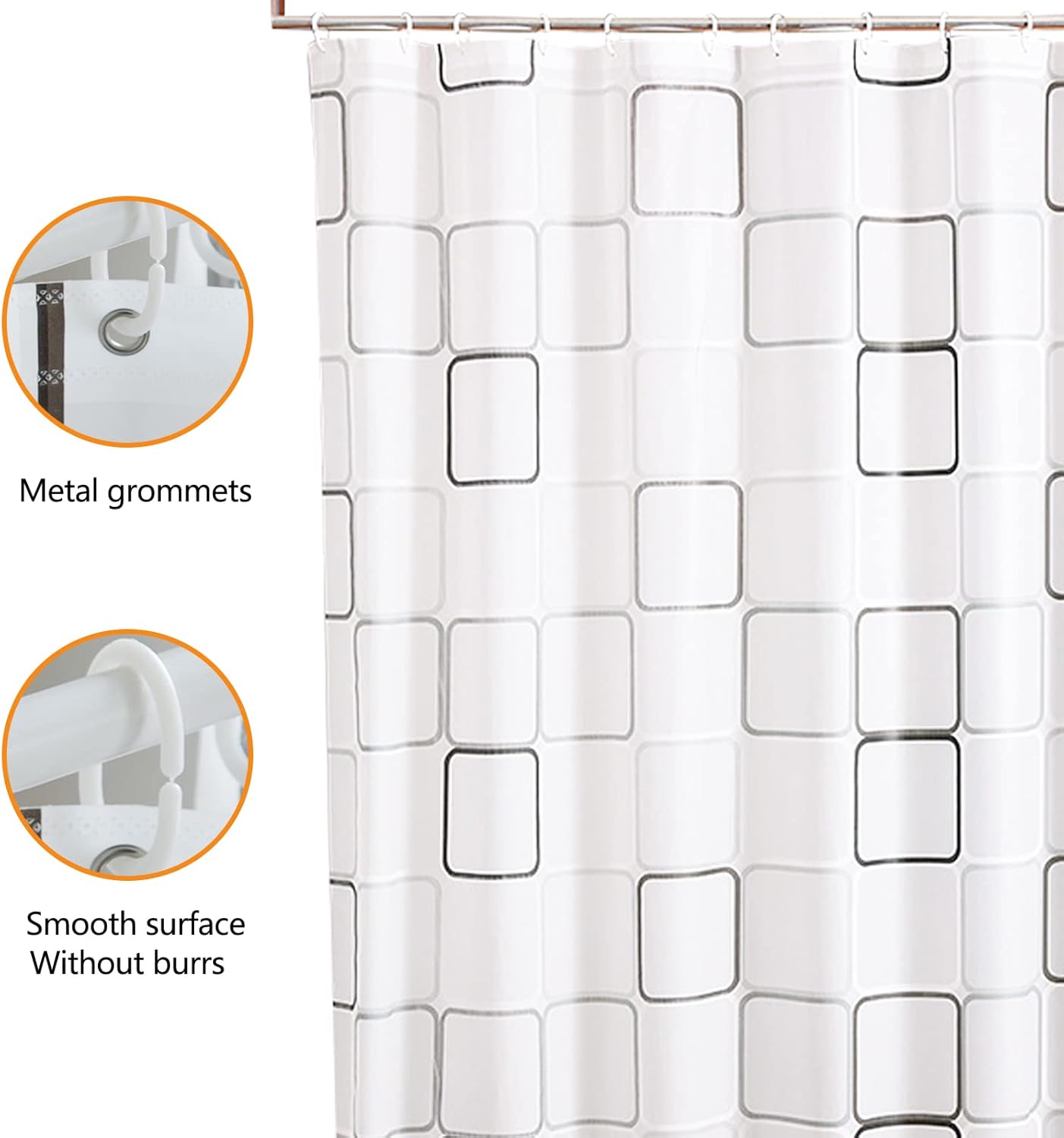 Gvolatee Shower Curtain Mildew Resistant Washable PEVA Shower Curtains with 12 Shower Curtain Rings Antibacterial Waterproof Quick Drying Bathroom Curtain