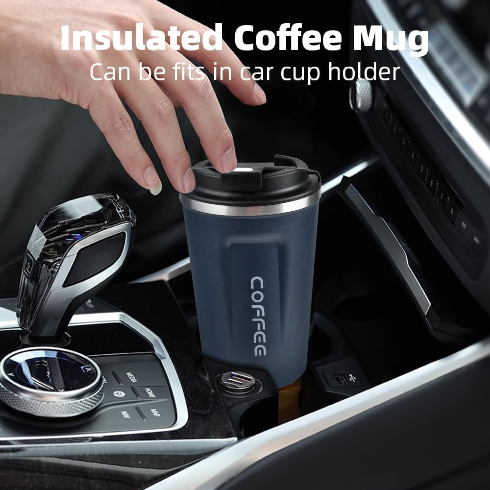Coffee Travel Mug, 380ml Insulated Coffee Cup with Leakproof Lid,