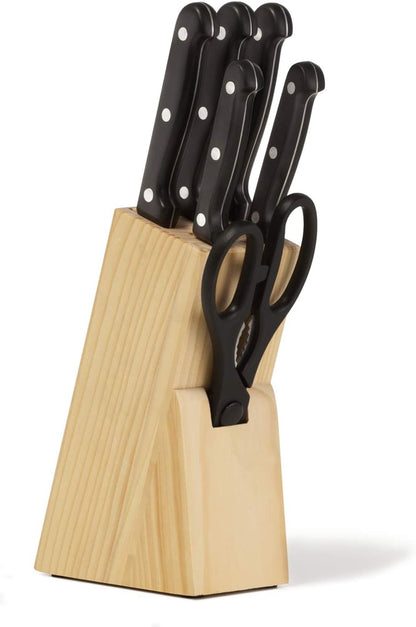 Anko Essential Stainless Steel Kitchen Knives Easy Sharpening and Edge Retention, Knife Block Set (Knives & Scissor) - 7pcs Set