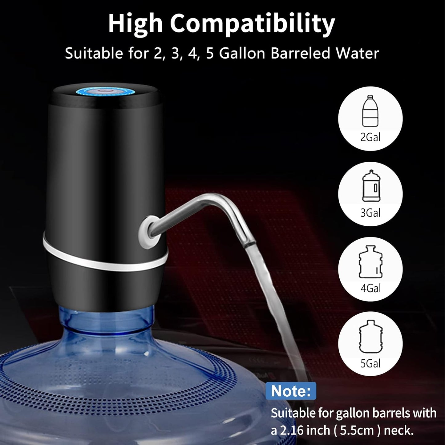 Joplay 5 Gallon Drinking Water Dispenser, Electric Water Pump for 5 Gal Bottle, Portable Water Jug and Automatic Water Pump for Home, Office and Camping