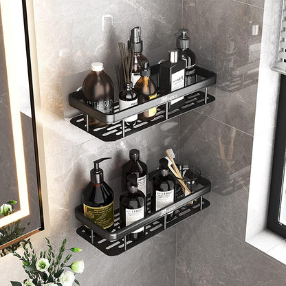 Adhesive Black Bathroom Shower Rack, No Drilling Wall Mounted Shower Organizer, Rustproof Basket for Bathroom, Toilet, Kitchen (2 Pack)