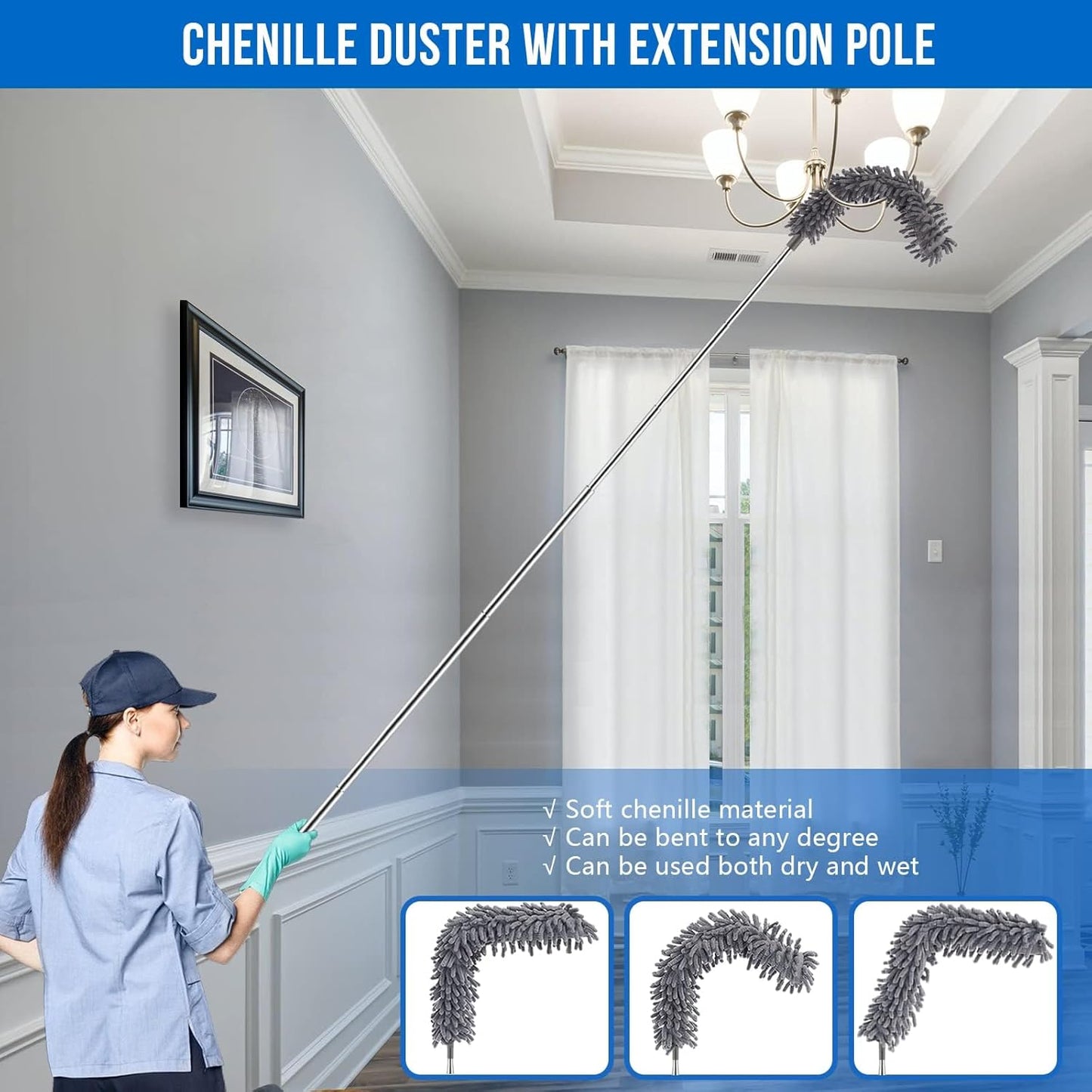 Ceiling Fan Cleaner Duster, UIMO Long Extendable Duster for High Ceilings,