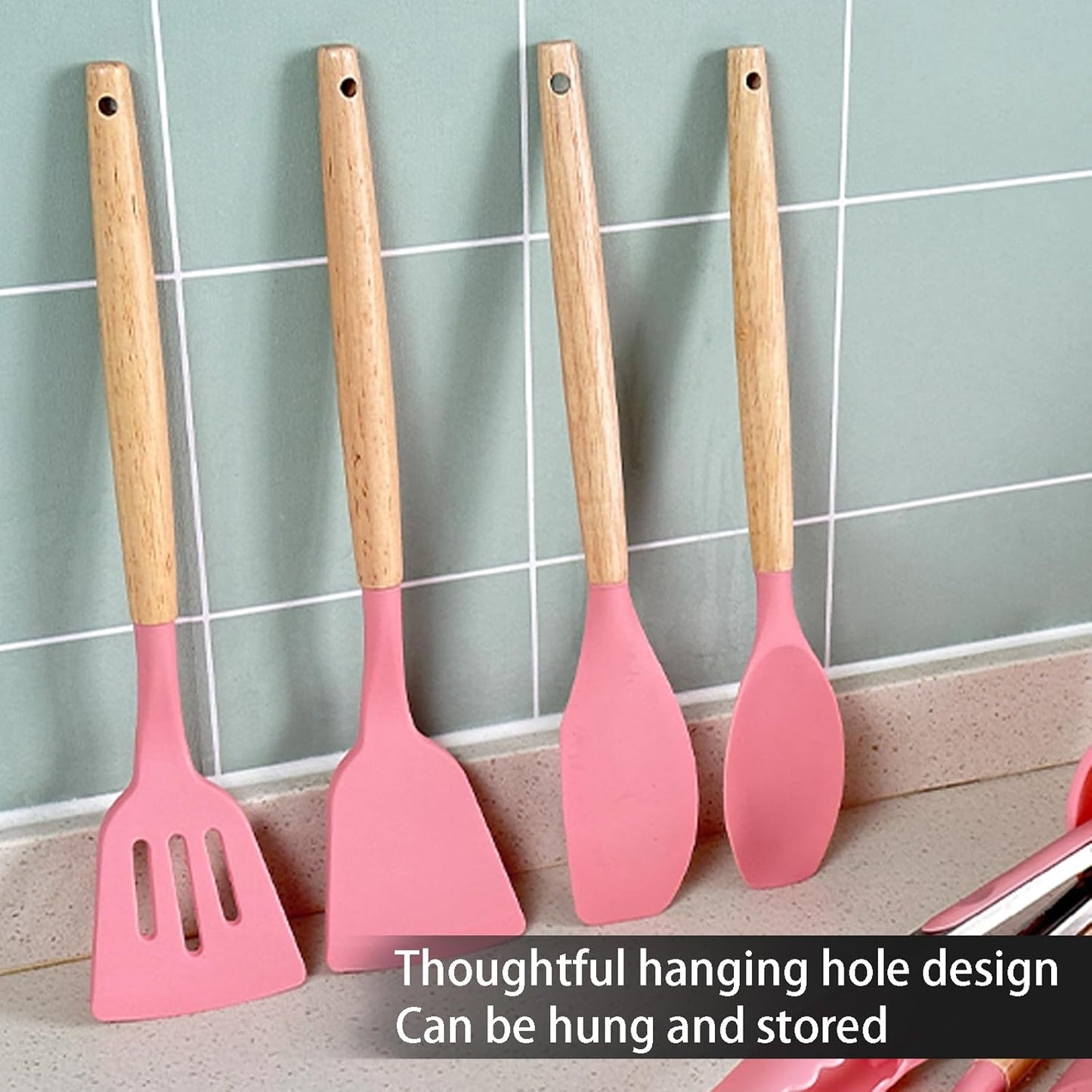 Silicone Cooking Set 12 (GRAY) Safe odor free,Comfortable handle fit hand shape long grip not tired;