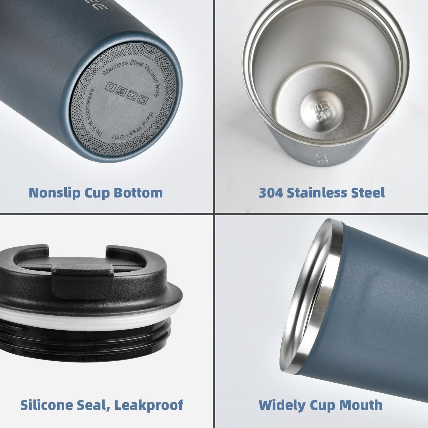 Coffee Travel Mug, 380ml Insulated Coffee Cup with Leakproof Lid,