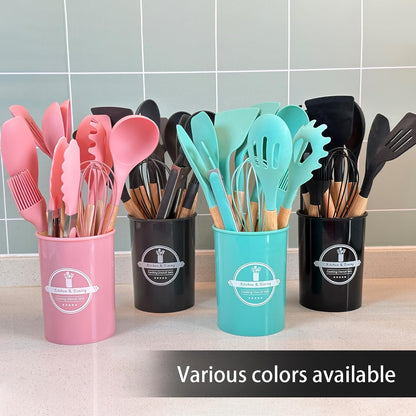 Silicone Cooking Set 12 (GRAY) Safe odor free,Comfortable handle fit hand shape long grip not tired;