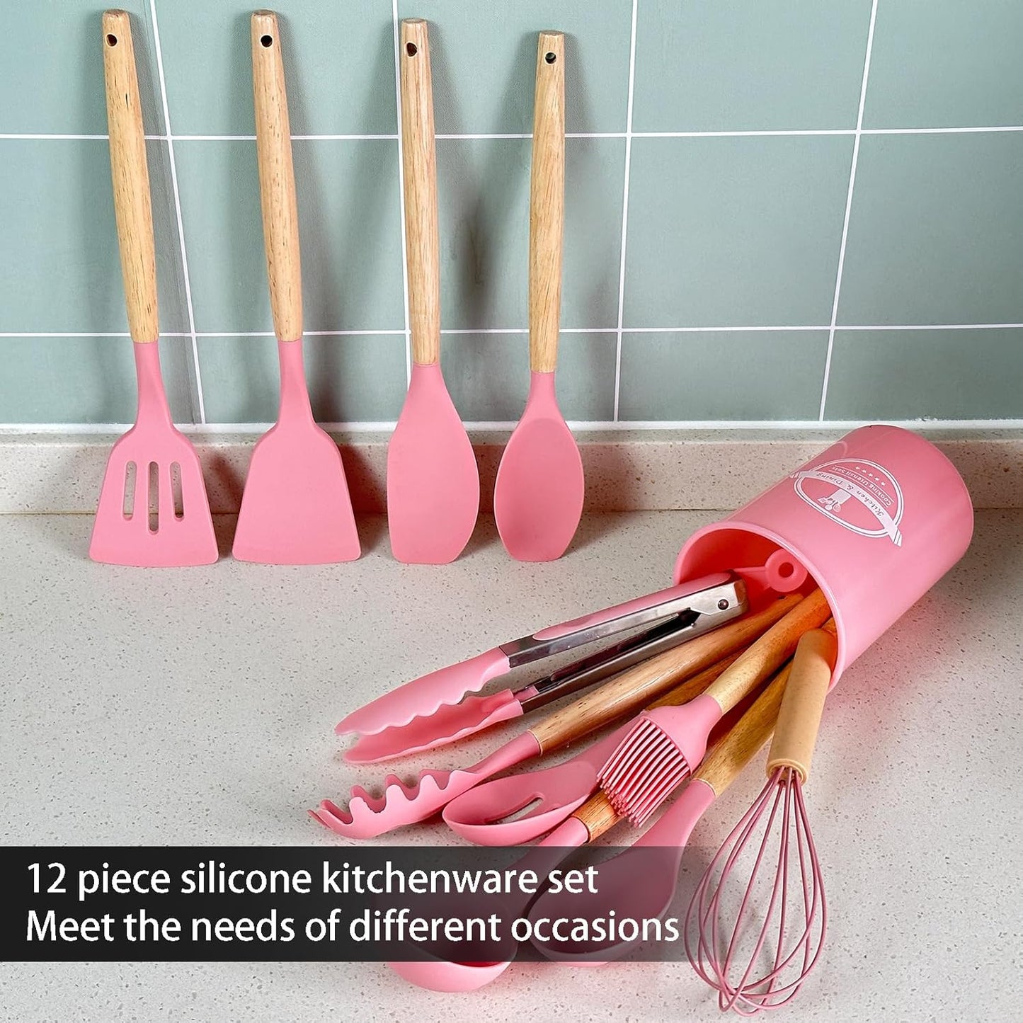 Silicone Cooking Set 12 (GRAY) Safe odor free,Comfortable handle fit hand shape long grip not tired;