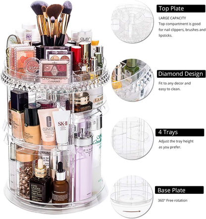 Makeup Organizer, 360 Degree Rotating Cosmetic Storage Organizer, 7-Layer Adjustable Makeup Display Case