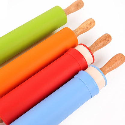 Handle Pin Pastry DougNon-Stick Wooden h Flour Roller Silicone Rolling Pin Kitchen Baking Cooking Tools
