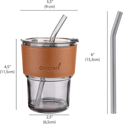 Coffee Cup Glass Mug With Lid And Straw,
