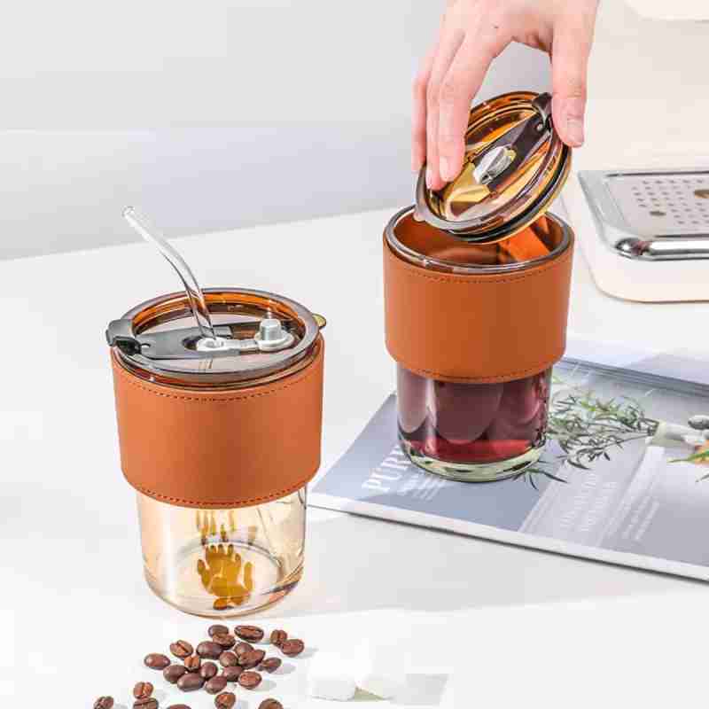 Coffee Cup Glass Mug With Lid And Straw,