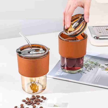 Coffee Cup Glass Mug With Lid And Straw,
