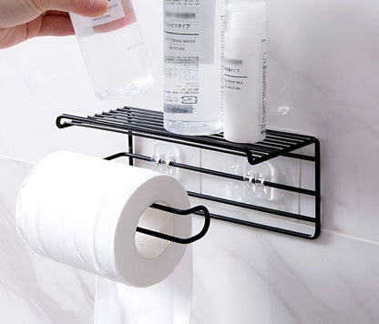 Tissue Toilet Paper Holder with Mobile Phone Storage Shelf, Wall-Mounted Paper Towel Storage Rack Bathroom Wall Shelf