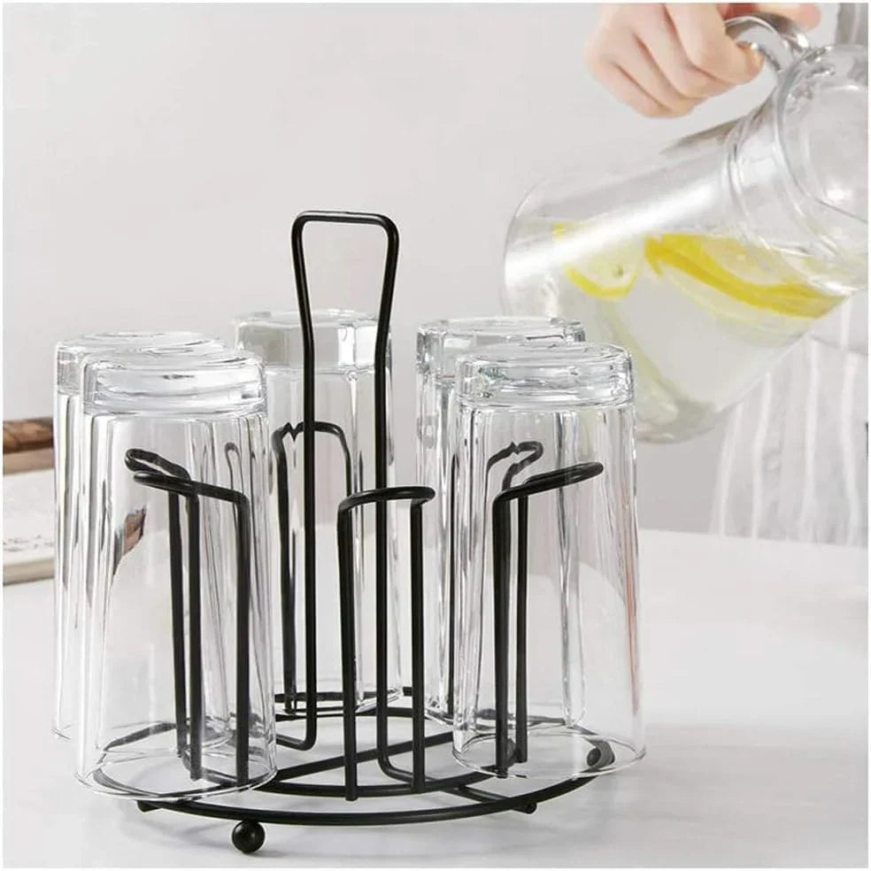 Metal Glass Stand,Tabletop Metal Glass Stand, 6 Mug Storage Rack, / Glass, Mug, Non-Slip Mugs Bottles Organizer For Kitchen