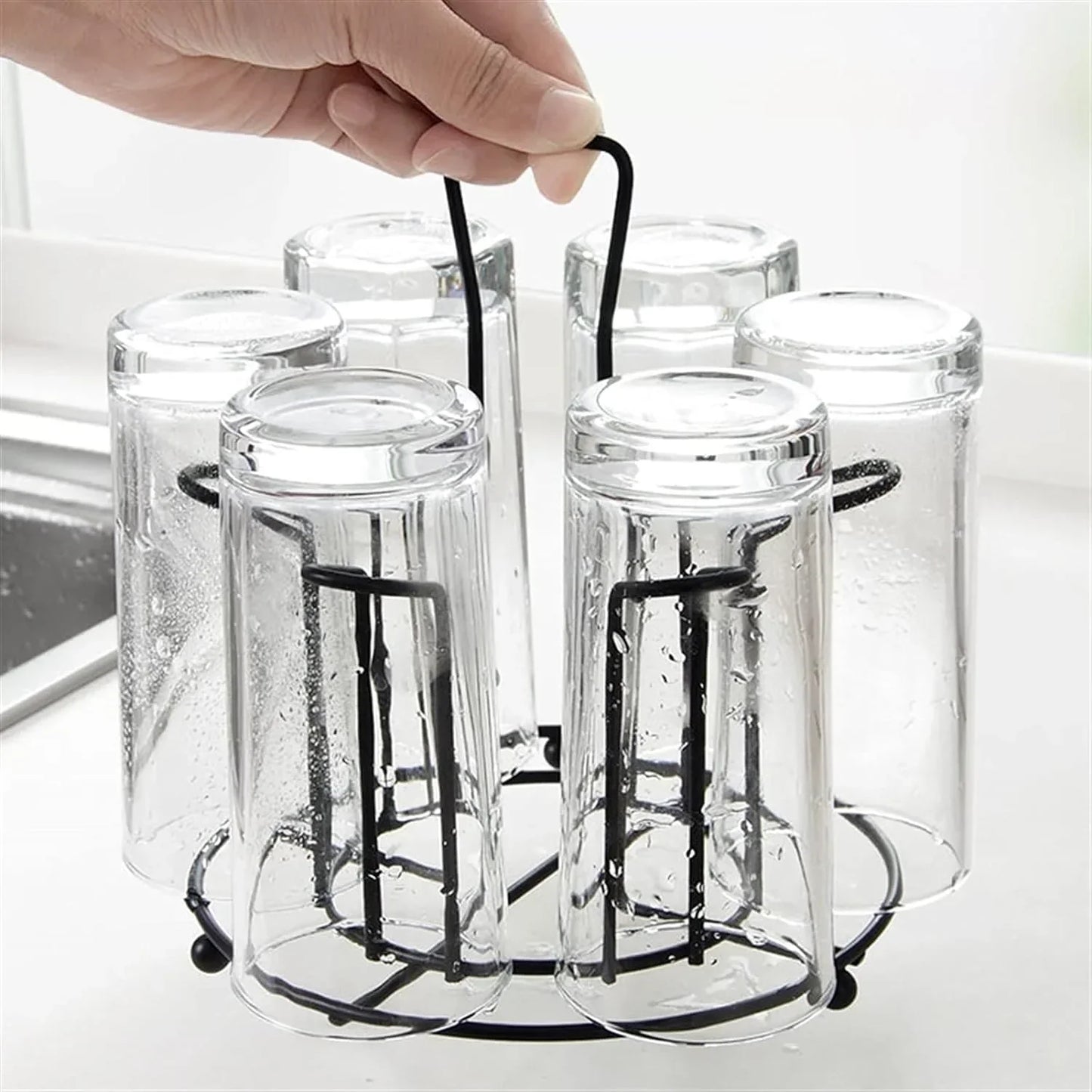 Metal Glass Stand,Tabletop Metal Glass Stand, 6 Mug Storage Rack, / Glass, Mug, Non-Slip Mugs Bottles Organizer For Kitchen